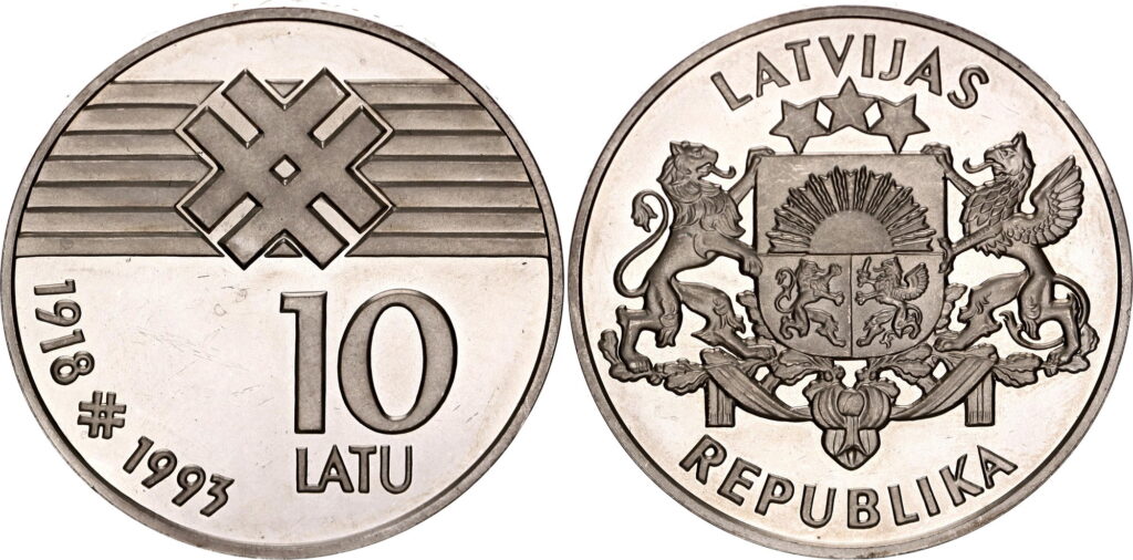 Latvijas monētas – 10 latu (1993)