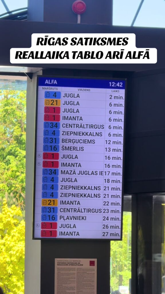 Rīgas Satiksmes tablo tagad arī t/c “Alfa”