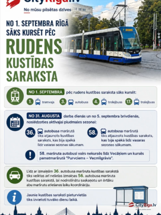 Rīgas sabiedriskais transports pāriet uz rudens kustības sarakstu