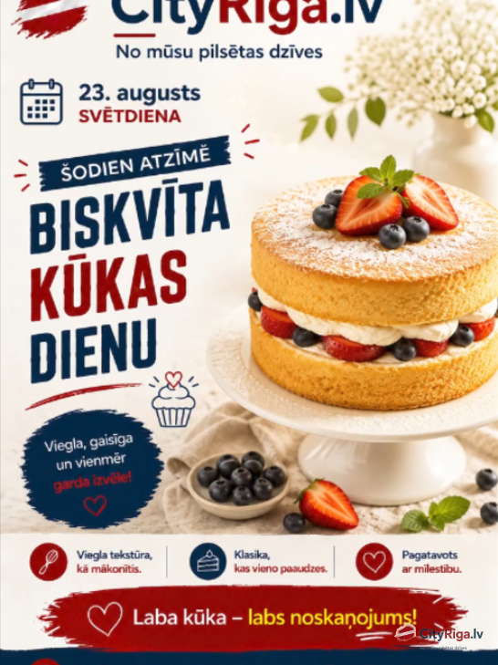 23. augustā atzīmē Biskvīta kūkas dienu